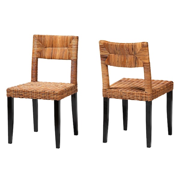 Bali & Pari Manrico Modern Bohemian Wood and Natural Rattan 2-Piece Dining Chair Set 238-2PC-13218-ZORO - main